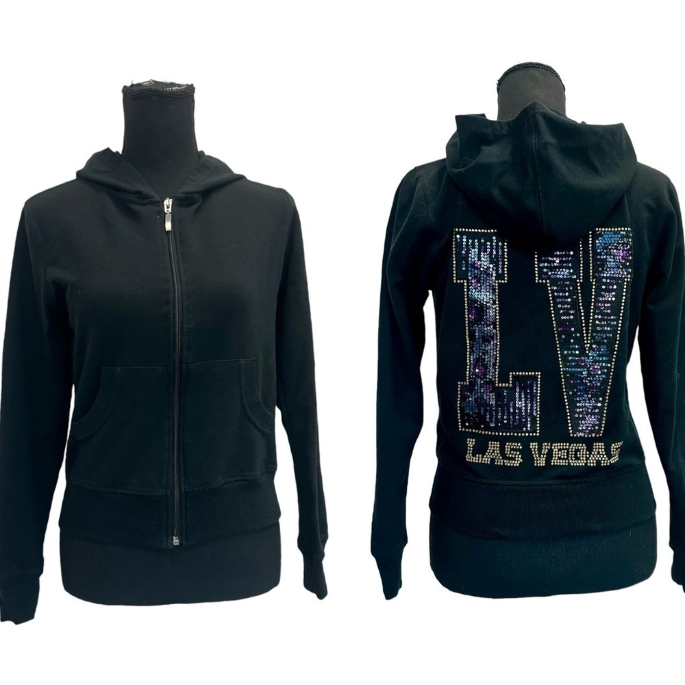 Las Vegas LV black blue purple sequin metallic gold rhinestone full zip hoodie L